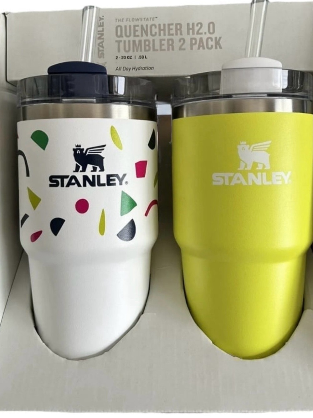 Stanley Two-Pack Tumblers - White Confetti & Lime yellow green collectors